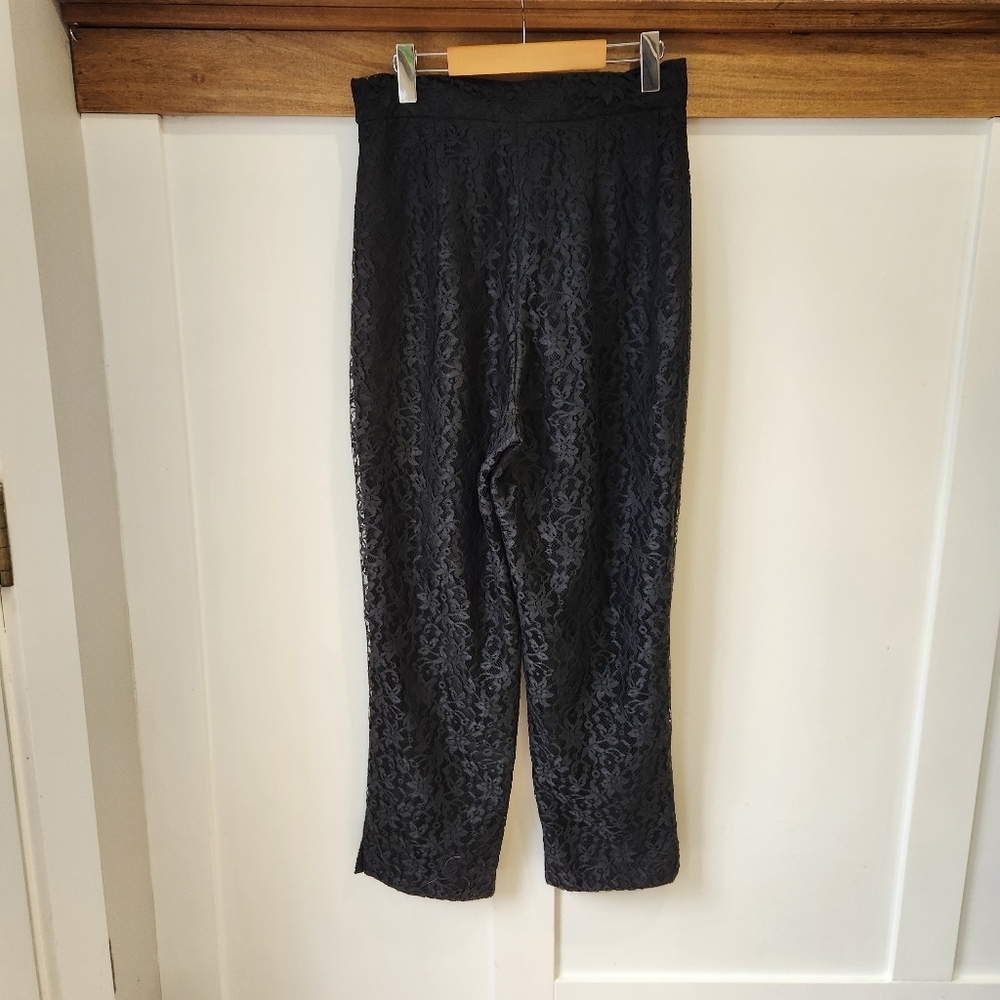 Vintage Lace Overlay Pants Womens 14 Black High Waisted Lined Y2K 80s Cocktail - Picture 2 of 14